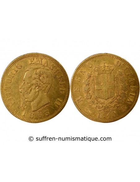 ITALIE, VICTOR-EMMANUEL II - 10 LIRE OR 1863 T BN