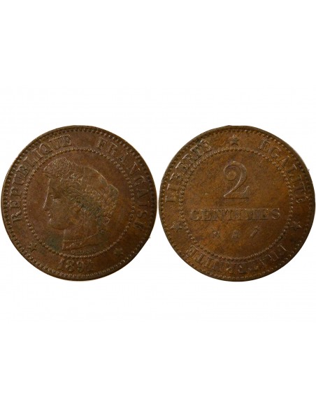 2 centimes Bronze 1891 A Paris