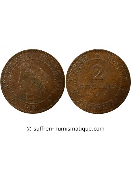 2 centimes Bronze 1891 A Paris