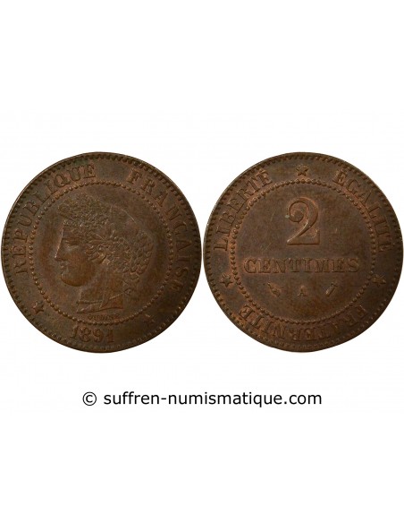 Cérès - 2 Centimes 1891 A Paris 2 centimes Bronze 1891 A Paris