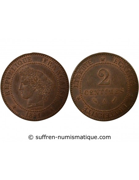 2 centimes Bronze 1891 A Paris