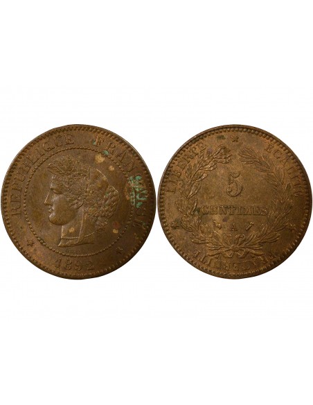 5 centimes Bronze 1892 A Paris