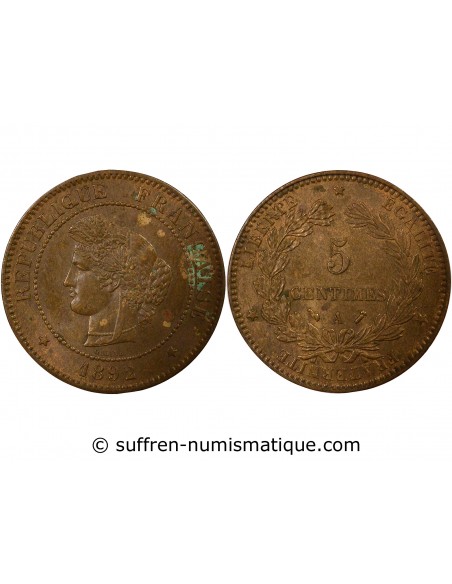 5 centimes Bronze 1892 A Paris