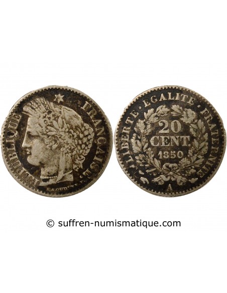 20 Centimes Argent 1850 A Paris