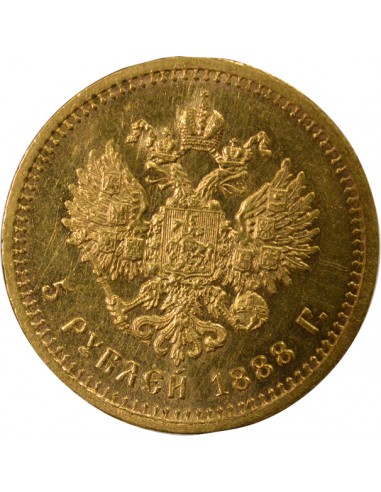 RUSSIE, ALEXANDRE III - 5 ROUBLES OR 1888 АГ