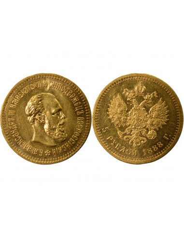 RUSSIE, ALEXANDRE III - 5 ROUBLES OR 1888 АГ