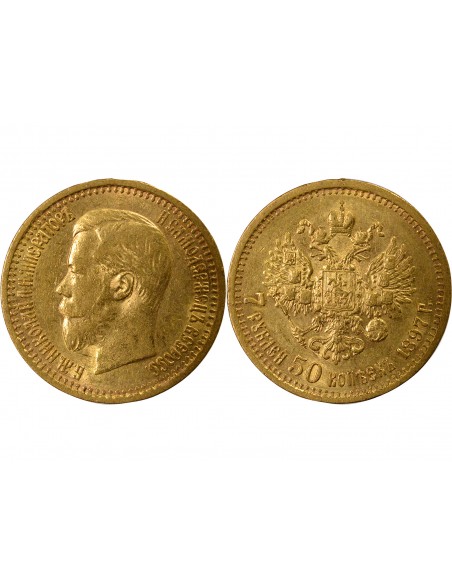 RUSSIE, NICOLAS II - 7,5 ROUBLES OR 1897 SAINT PETERSBOURG АГ