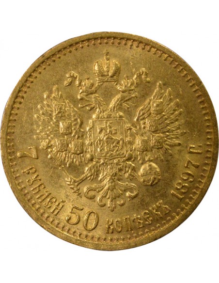 RUSSIE, NICOLAS II - 7,5 ROUBLES OR 1897 SAINT PETERSBOURG АГ