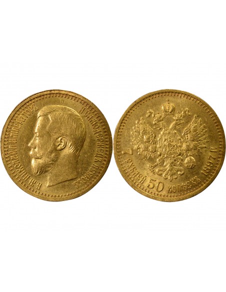 RUSSIE, NICOLAS II - 7,5 ROUBLES OR 1897 SAINT PETERSBOURG АГ