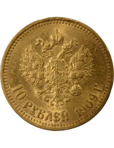 RUSSIE, NICOLAS II - 10 ROUBLES OR 1909 SAINT PETERSBOURG ЭБ