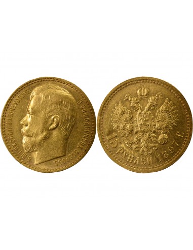 RUSSIE, NICOLAS II - 15 ROUBLES OR 1897 SAINT PETERSBOURG АГ
