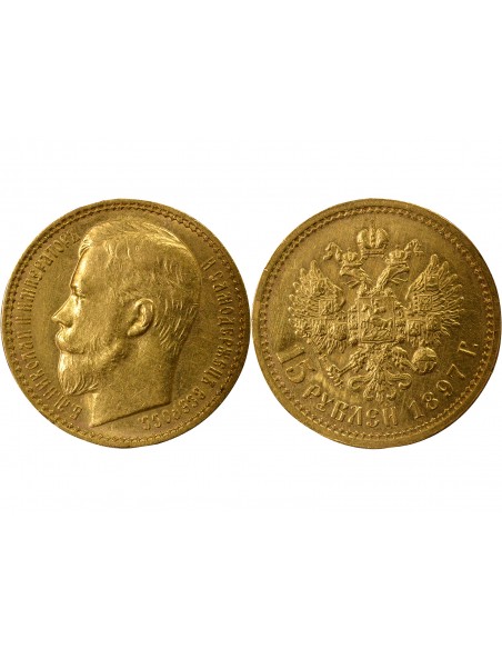 RUSSIE, NICOLAS II - 15 ROUBLES OR 1897 SAINT PETERSBOURG АГ