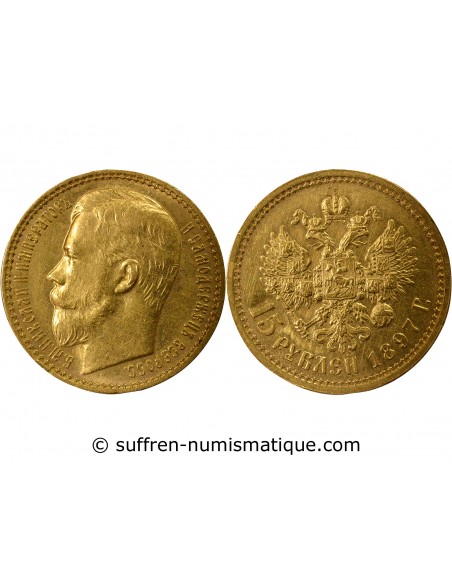RUSSIE, NICOLAS II - 15 ROUBLES OR 1897 SAINT PETERSBOURG АГ