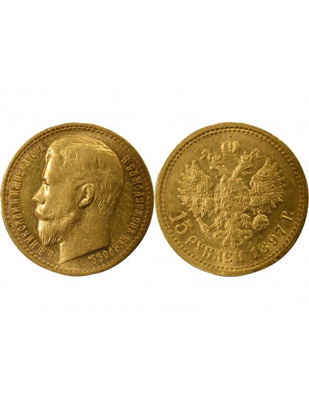RUSSIE, NICOLAS II - 15 ROUBLES OR 1897 SAINT PETERSBOURG АГ