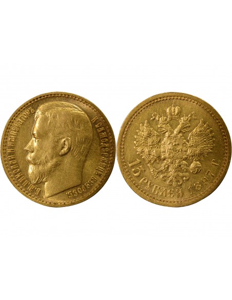 RUSSIE, NICOLAS II - 15 ROUBLES OR 1897 SAINT PETERSBOURG АГ