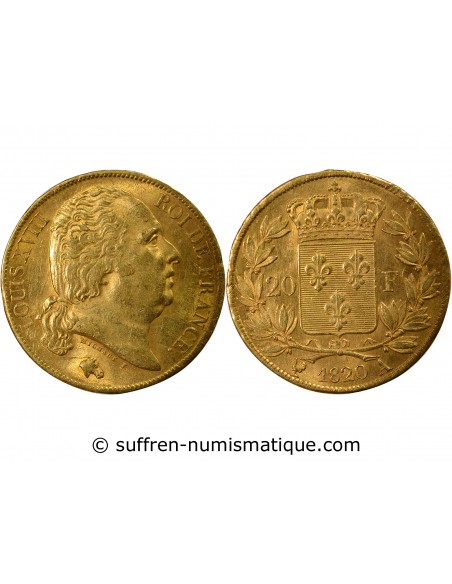 LOUIS XVIII - 20 FRANCS OR 1820 A PARIS﻿