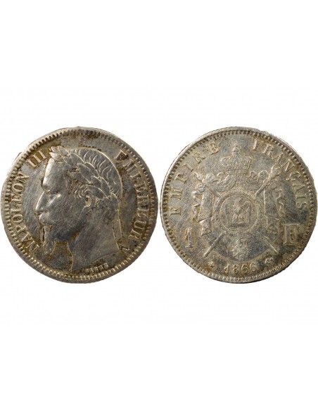 NAPOLEON III - 1 FRANC ARGENT 1866 A PARIS