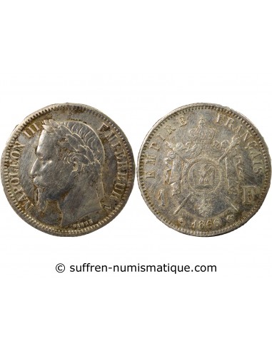 NAPOLEON III - 1 FRANC ARGENT 1866 A PARIS