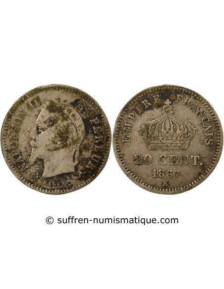 Napoléon III 20 centimes Argent 1867 K Bordeaux