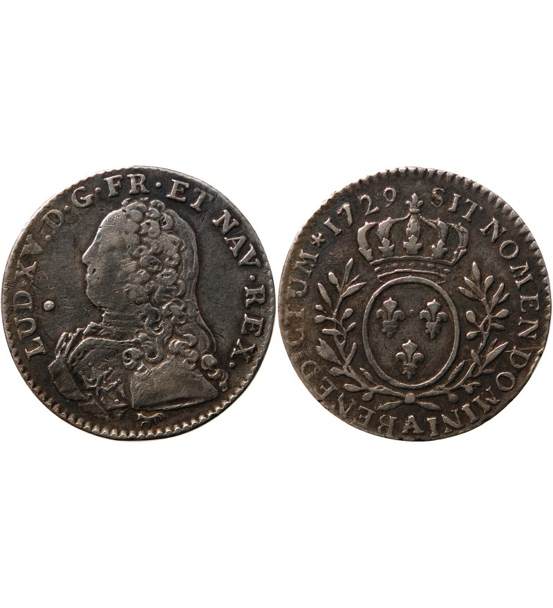 LOUIS XV - 1/10 ECU AUX BRANCHES D'OLIVIER 1729 A PARIS