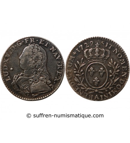 LOUIS XV - 1/10 ECU AUX BRANCHES D'OLIVIER 1729 A PARIS
