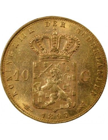 PAYS-BAS, WILHELMINA - 10 GULDEN OR 1897