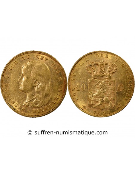 PAYS-BAS, WILHELMINA - 10 GULDEN OR 1897