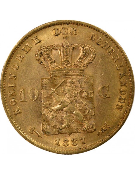 PAYS-BAS, GUILLAUME III - 10 GULDEN OR 1887 UTRECHT
