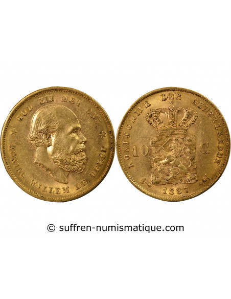PAYS-BAS, GUILLAUME III - 10 GULDEN OR 1887 UTRECHT