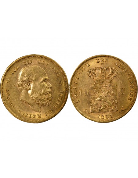 PAYS-BAS, GUILLAUME III - 10 GULDEN OR 1887 UTRECHT