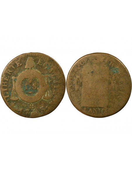 France Louis XVI Aux Balances Sol dit à la table de loi Métal de Cloche 1793 BB Strasbourg