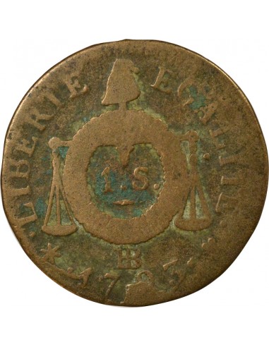 France Louis XVI Aux Balances Sol dit à la table de loi Métal de Cloche 1793 BB Strasbourg