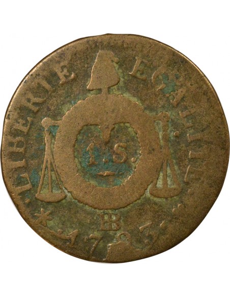 France Louis XVI Aux Balances Sol dit à la table de loi Métal de Cloche 1793 BB Strasbourg