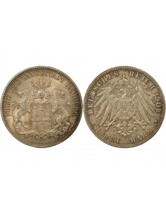 Allemagne 3 Mark Argent 1909 J Hamburg Allemagne