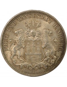 Allemagne 3 Mark Argent 1909 J Hamburg Allemagne 2