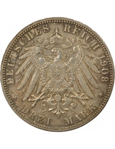 Allemagne 3 Mark Argent 1909 J Hamburg Allemagne
