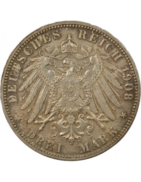 Allemagne 3 Mark Argent 1909 J Hamburg Allemagne