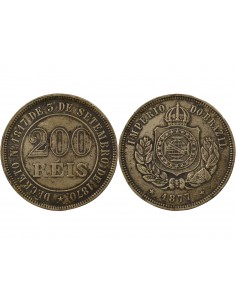 Brésil 200 Reis Cupronickel 1877 R Rio de Janeiro Brésil