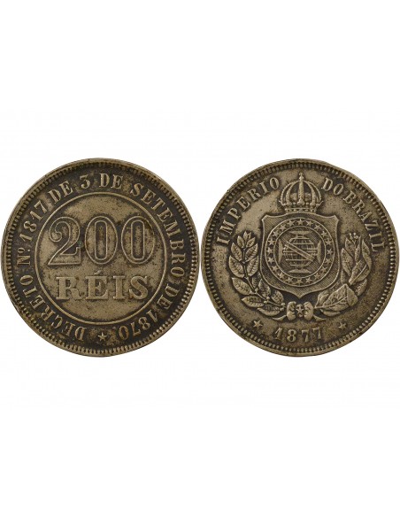 Brésil 200 Reis Cupronickel 1877 R Rio de Janeiro Brésil
