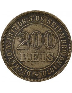 Brésil 200 Reis Cupronickel 1877 R Rio de Janeiro Brésil 2