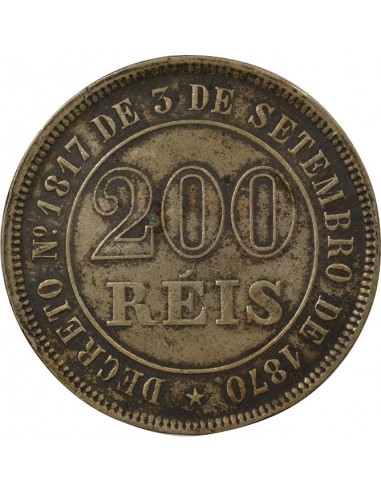 Brésil 200 Reis Cupronickel 1877 R Rio de Janeiro Brésil
