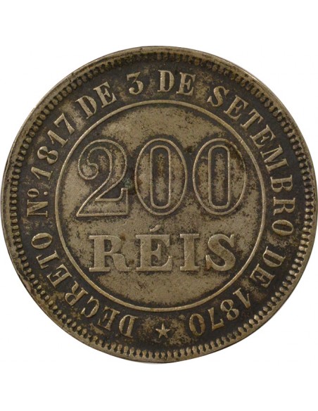 Brésil 200 Reis Cupronickel 1877 R Rio de Janeiro Brésil