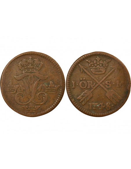 Suède Frédéric Ier de Suède (1676-1751) Öre Cuivre 1748 Stockholm Suède