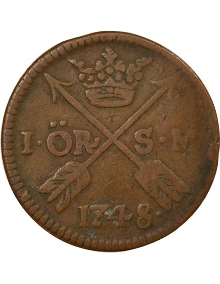 Suède Frédéric Ier de Suède (1676-1751) Öre Cuivre 1748 Stockholm Suède