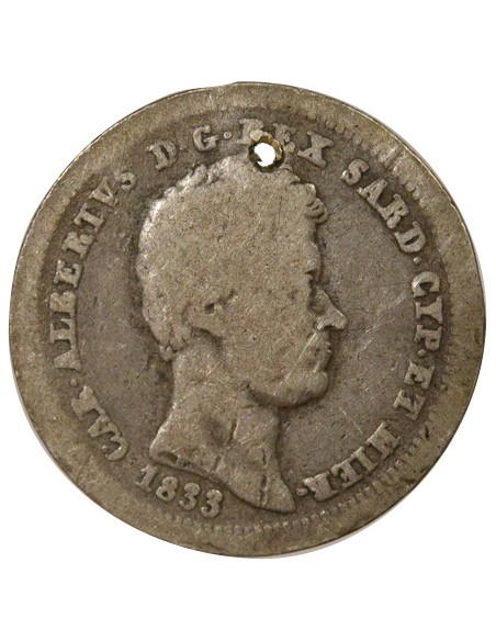 Sardaigne Charles-Félix 25 Centesimi Argent 1833 B Turin Tête d'aigle  Sardaigne
