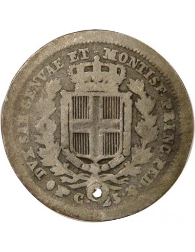 Sardaigne Charles-Félix 25 Centesimi Argent 1833 B Turin Tête d'aigle  Sardaigne