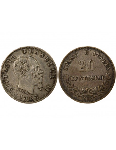 Italie Charles-Félix 20 Centesimi Argent 1833 M Milan Italie