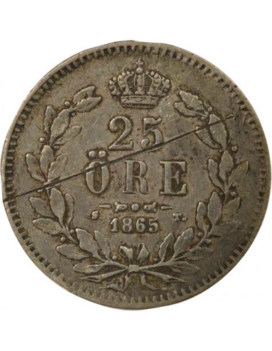 Suède Carl XV 25 Öre Argent 1865