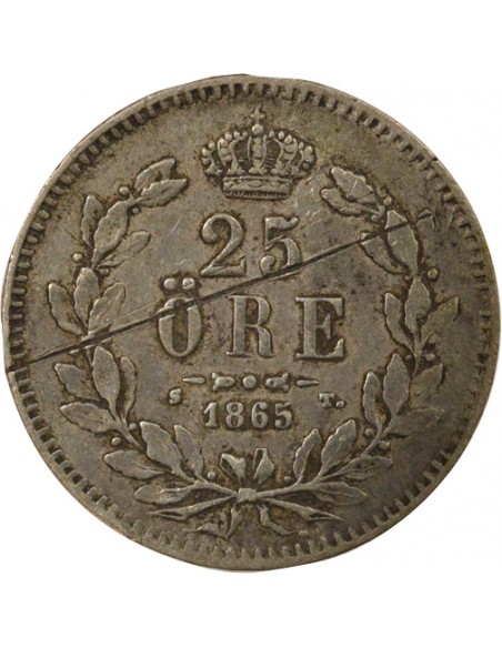 Suède Carl XV 25 Öre Argent 1865
