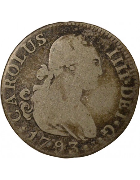 Espagne Charles IV 2 Reales Argent 1793 AI Madrid
